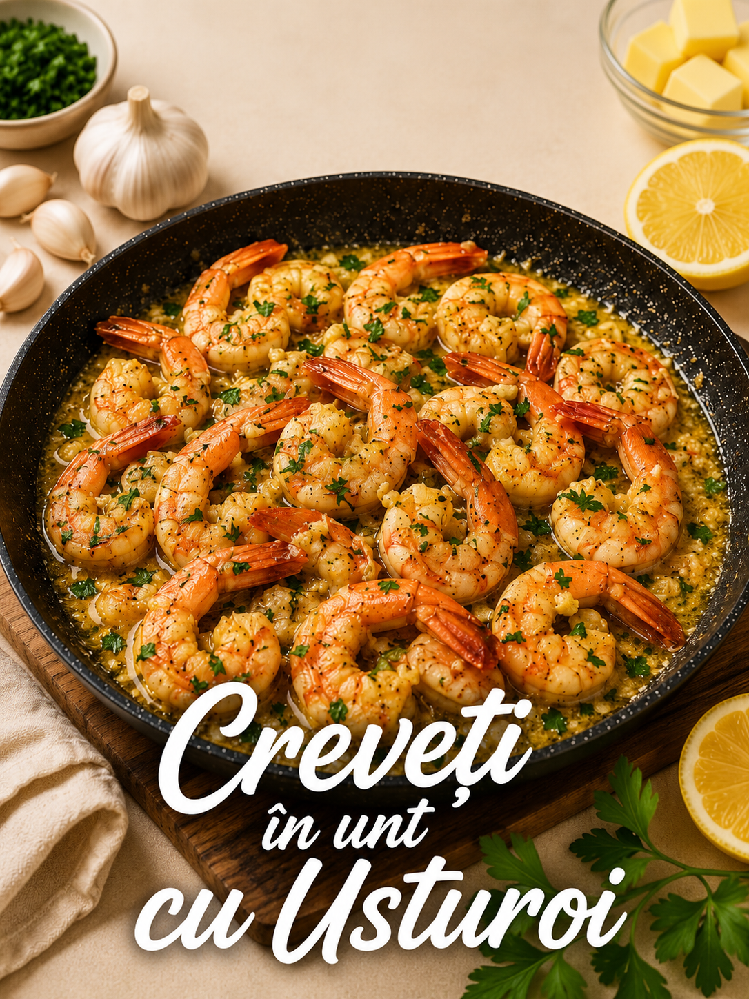 Creveți în unt cu usturoi